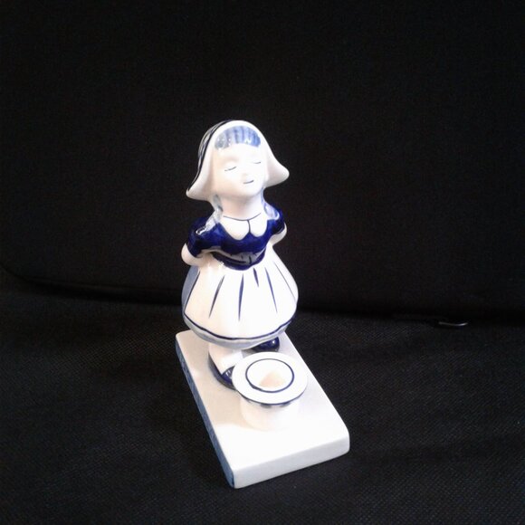 Delft Elesva Holland Dutch Girl and candle holder 5"H - Picture 2 of 4